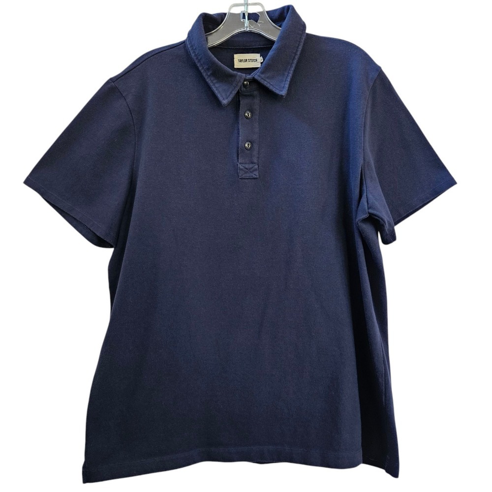 Taylor Stitch Shirt Mens 44 XL The Heavy Bag Polo Navy Blue Short Sleeve Preppy
